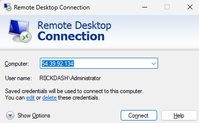 واجهة برنامج Remote Desktop Connection على نظام التشغيل ويندوز