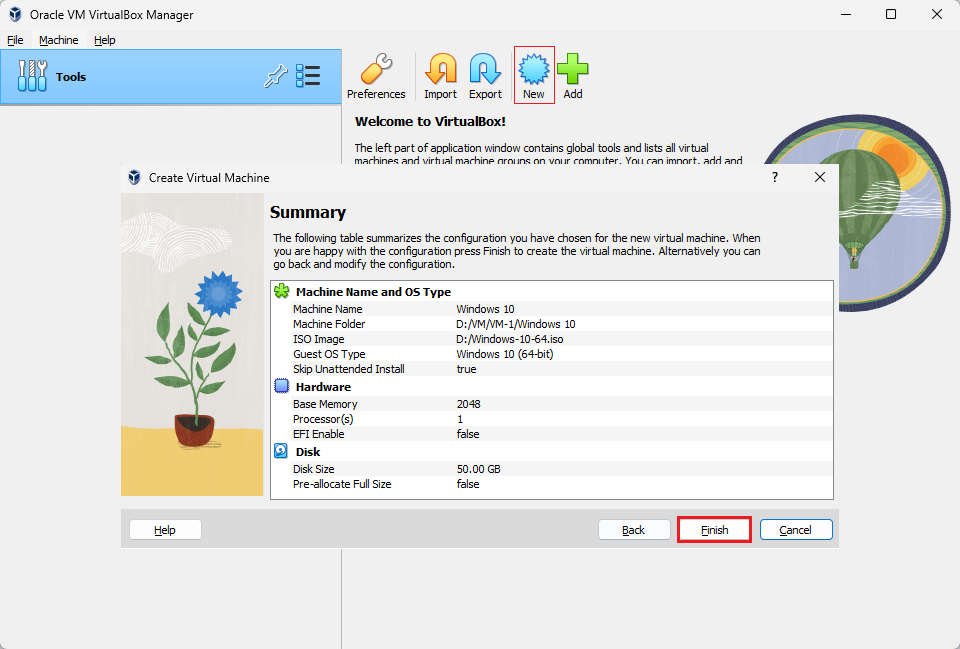 واجهة برنامج VirtualBox