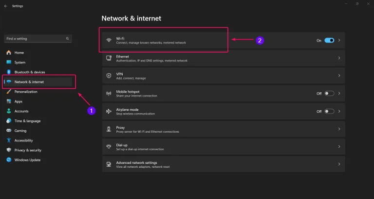 البحث عن search Network & Internet والضغط عليها